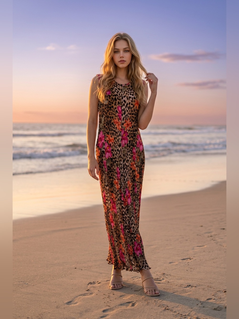 American Angel Vintage Floral and Cheetah Print Crinkle Dress size M - Picture 2 of 11